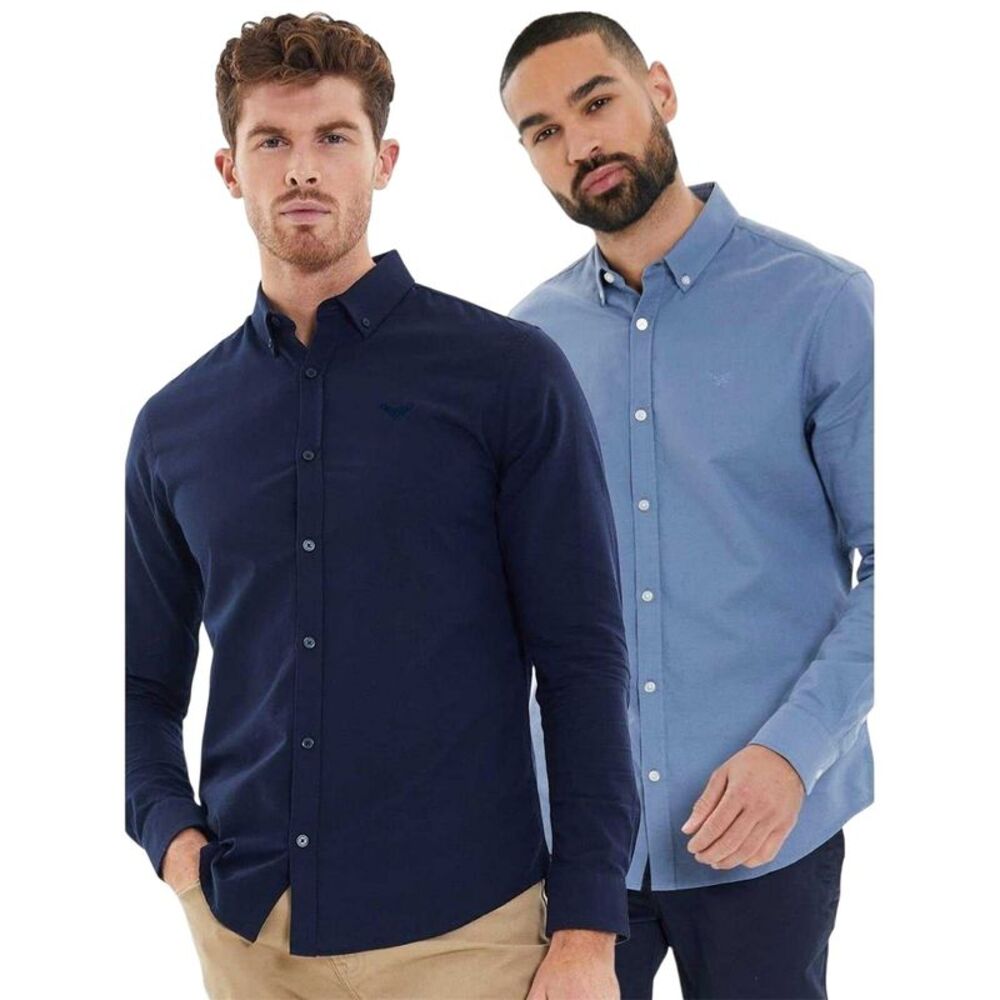Threadbare Mens Oxford Regular Shirt (Pack of 2) / Navy/Denim